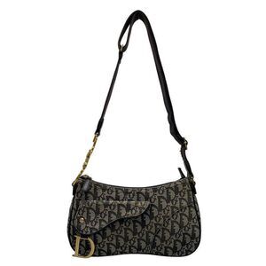 DIOR Christian Dior Shoulder Bag Double Saddle Bag Navy X Ivory Leather